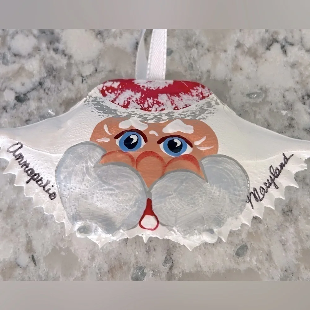 Handpainted Santa Crab Shell Holiday Ornament